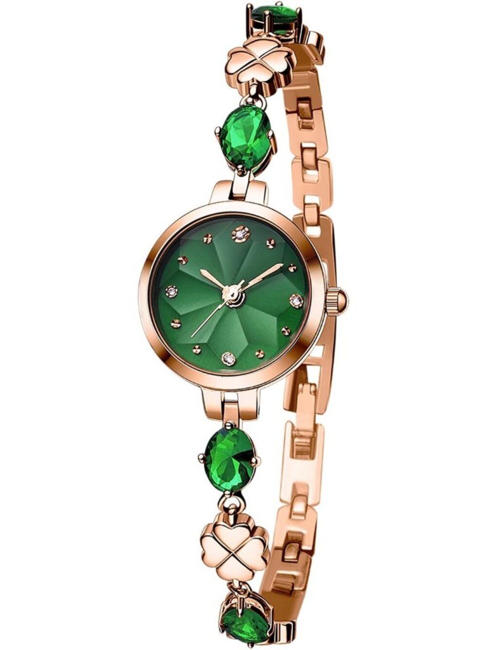 Women's Green Bracelet Strap with Diamonds Waterproof Quartz Crystals Watches